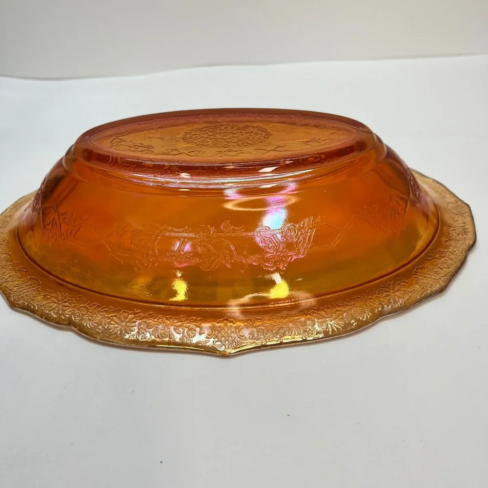 Jeanette Glass Iris and Herringbone Marigold Carnival Glass Oval‎ Vegetable Bowl
